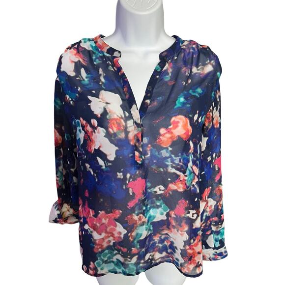 a.n.a A New Approach sheer floral long sleeve button down shirt Small - Picture 1 of 6